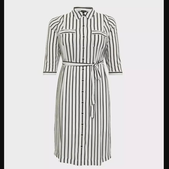 Torrid Black White Stripe Georgette Midi Shirt Dress 2 2X 18 20 NWT - Picture 6 of 6